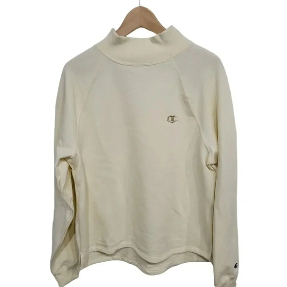NWT Champion PowerBlend Natural Mock Turtleneck Ivory Sweatshirt Large - Picture 1 of 7